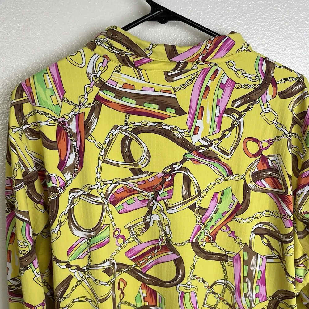 Icikuls Golf Shirt Womens Size XXL Yellow Long Sleeve Mesh 1/4 Zip Top Horse Bit Pink - Image 6
