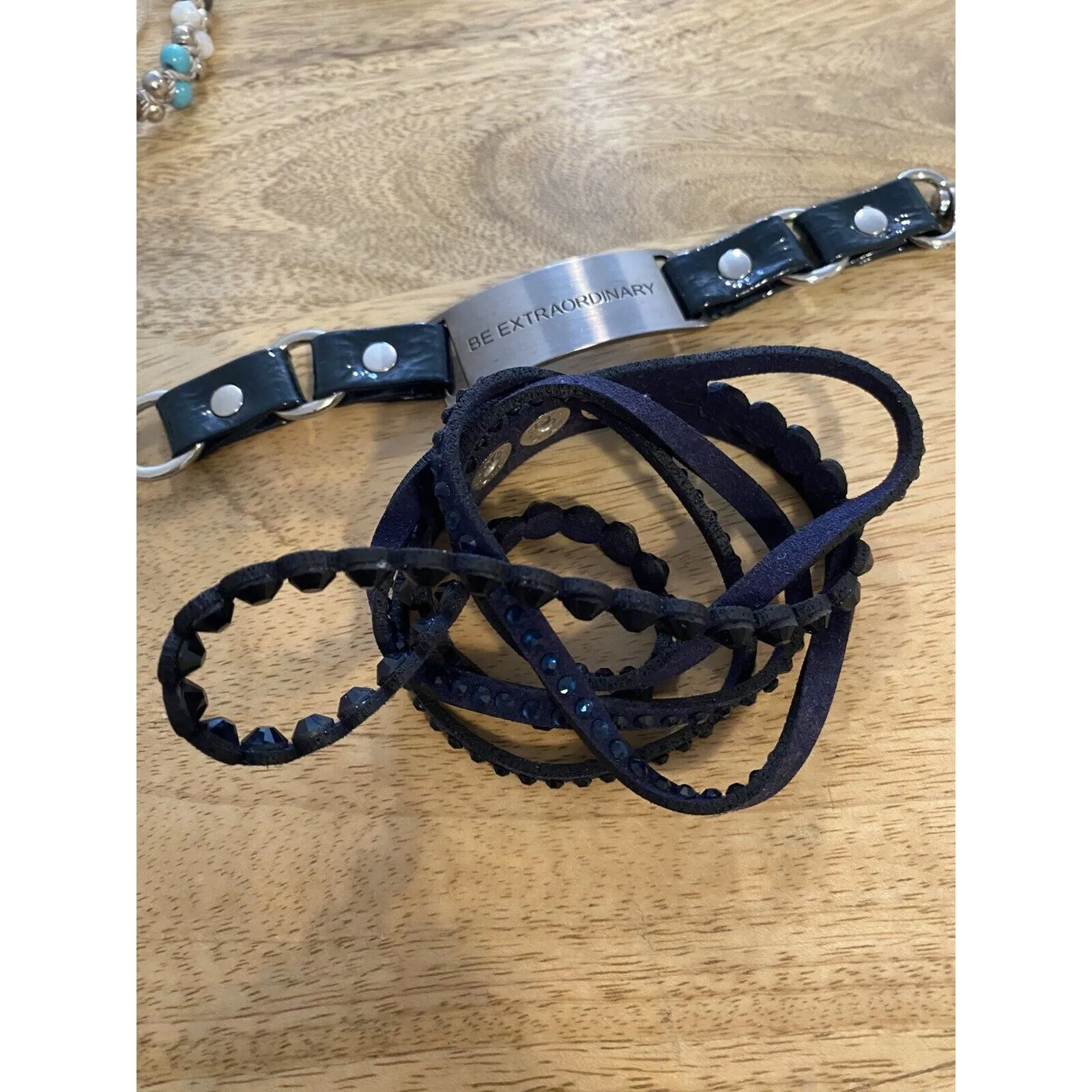 Navy Blue Unique‎ Bracelets (2) Be Extraordinary Patten Leather & Wrap Bracelet - Image 3