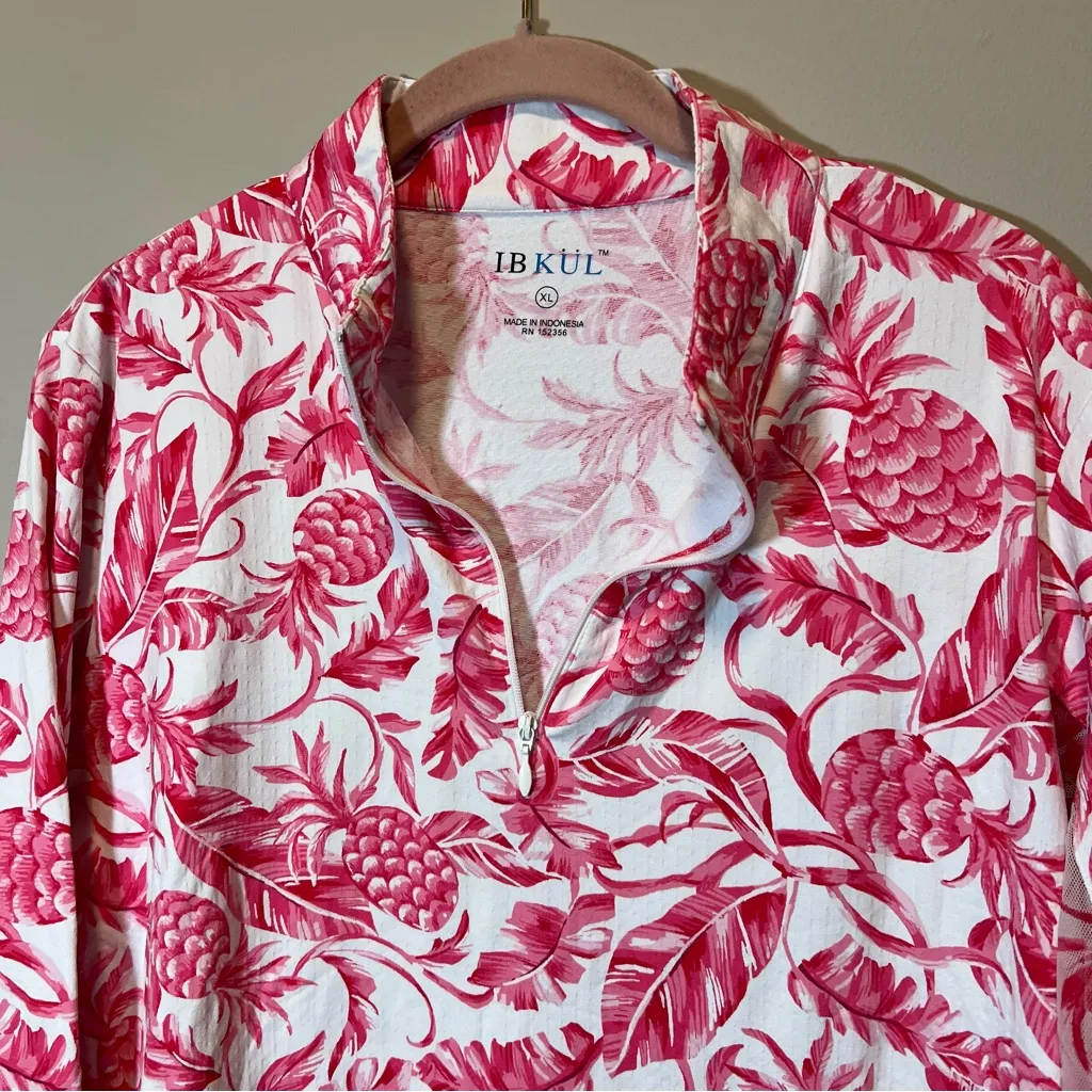 IBKUL Pink Pineapple Quarter Zip Pullover Women’s XL Arm Vent - Image 2