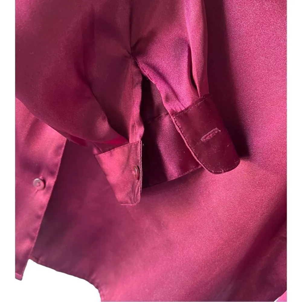 Women's Kathie Lee collection ladies long Sleeve magenta Slim blouse button up L - Image 3