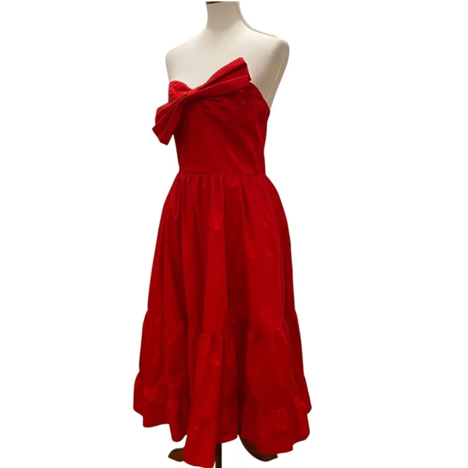 Fate Strapless Dress Large Midi Red Retro Cocktail Bow Party Valentine's Day 50s - Image 10