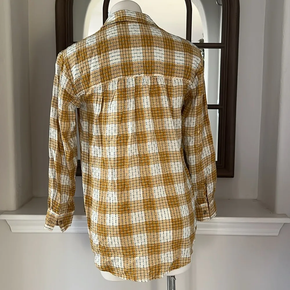 NEW Anthropologie’s Pilcro Yellow Motif Mustard Plaid Stitched Shirt Size XXS - Image 7