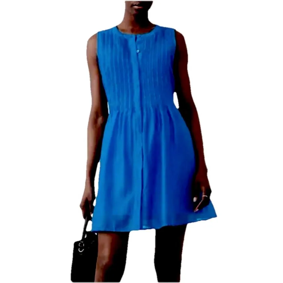 BANANA REPUBLIC Womens Pintuck Dress, Tencel™ Lyocell Size XS Blue NWT - Image 2