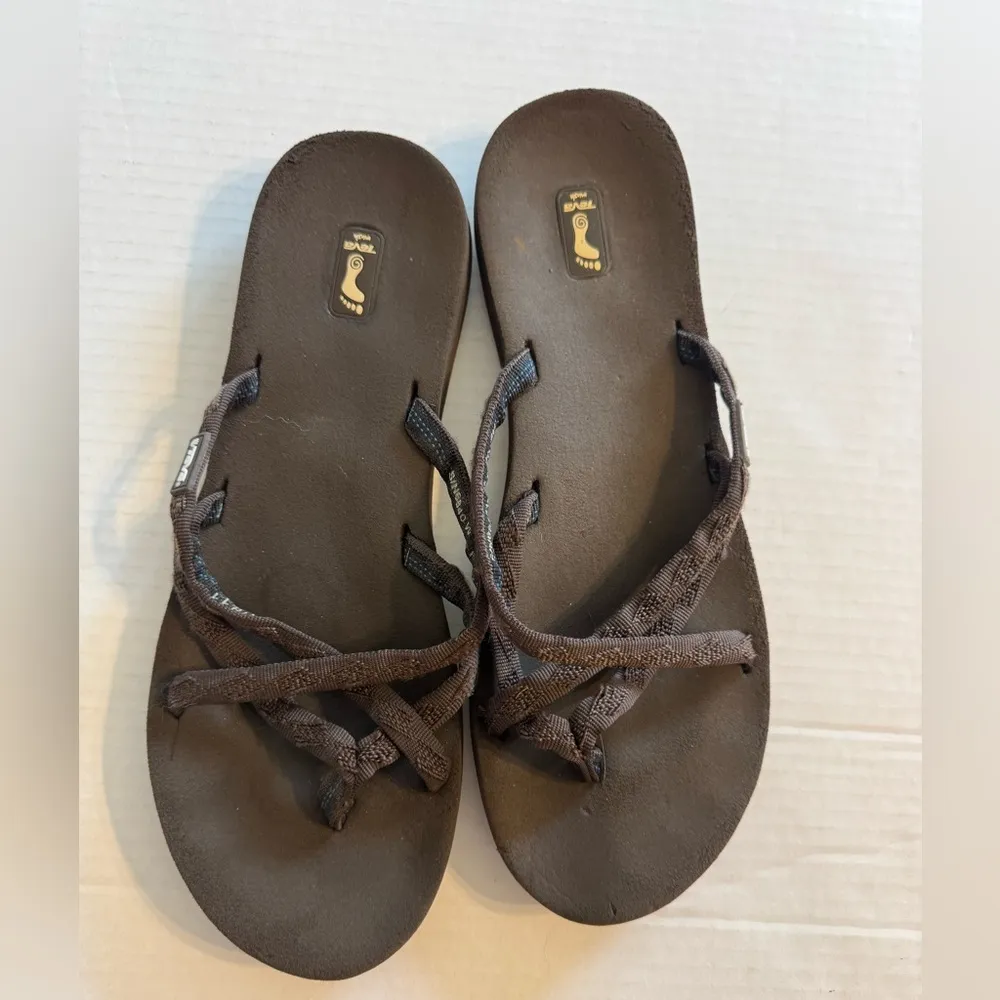 Teva Mush Olowahu Brown Strappy Flip Flop Thong Sandal Womens 11 Summer - Image 2