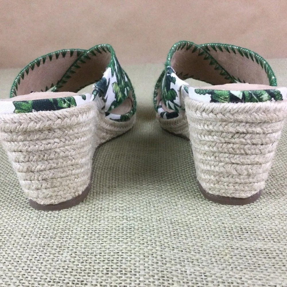 G.I.L.I. Palm Leaves Slide On Wedge Sandals. Size: 8.5 White - Image 9