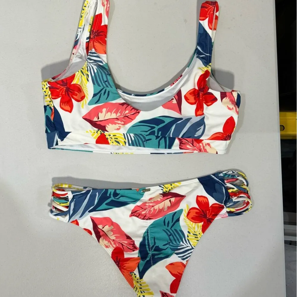 Hollister Bundle Swim Set Tropical Floral Bikini Size XL Bralette Pullover Beach - Image 2