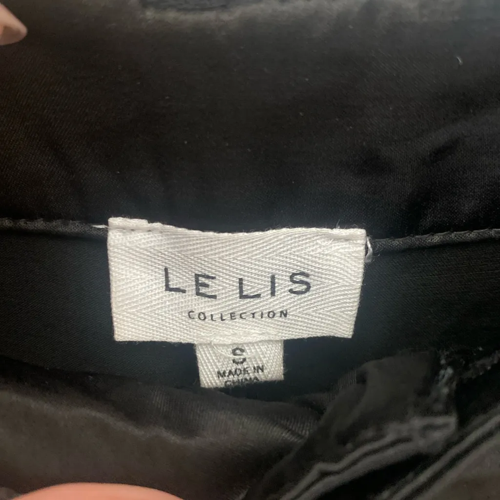 Le Lis Wide Leg Satin Pants High Rise Dress Trousers Black Womens Small - Image 11