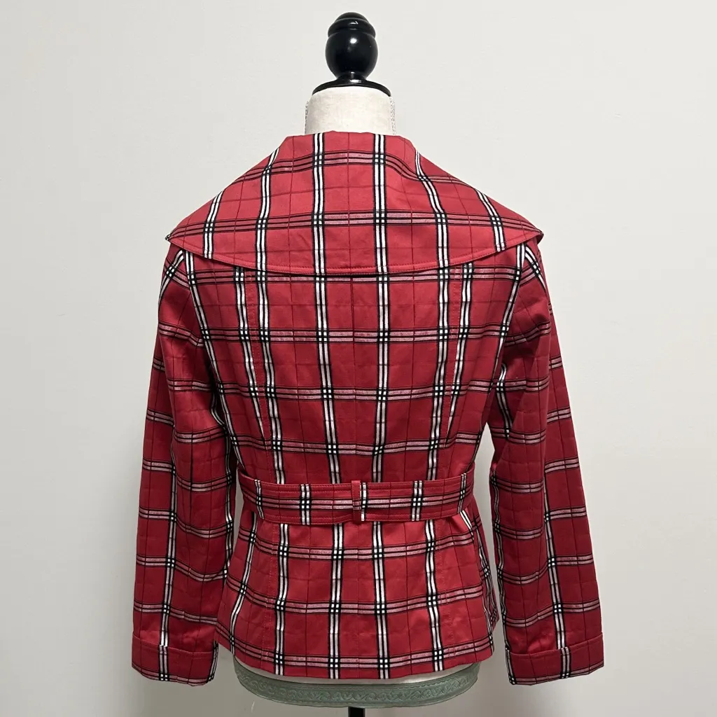 Doncaster Sport Red Black White Plaid Removable Belt Wide Collar Short Jacket 4 - Image 6