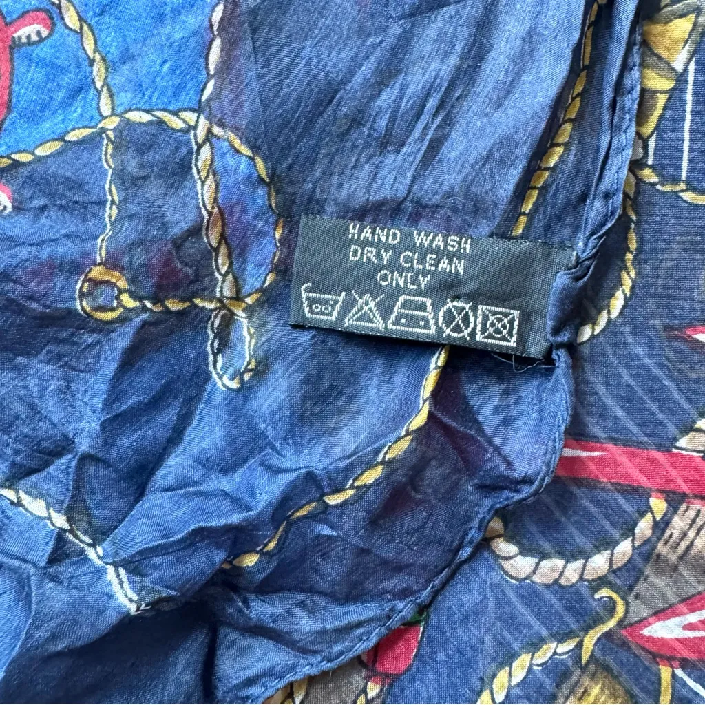 VTG Carlo Orsini Pure Silk Scarf Equestrian Nautical 41”x58” Preppy Old Money Blue - Image 6