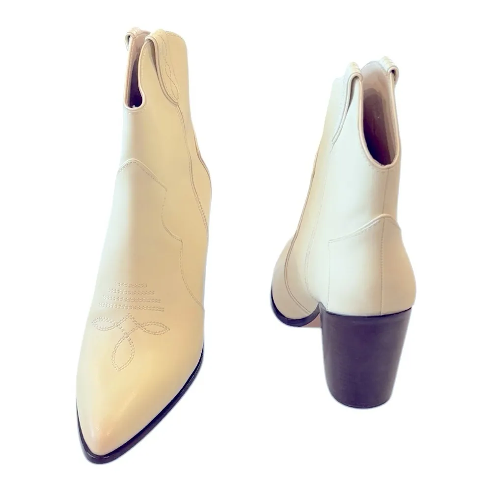 PAIGE Porter Ivory Western Cowboy Leather Ankle Boot Pointed Toe Block Heel 9.5 - Image 8