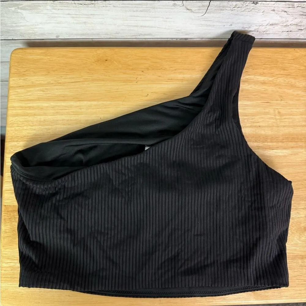 Madewell Ribbed One-Shoulder Longline Bikini Top Black Size Small - Image 5