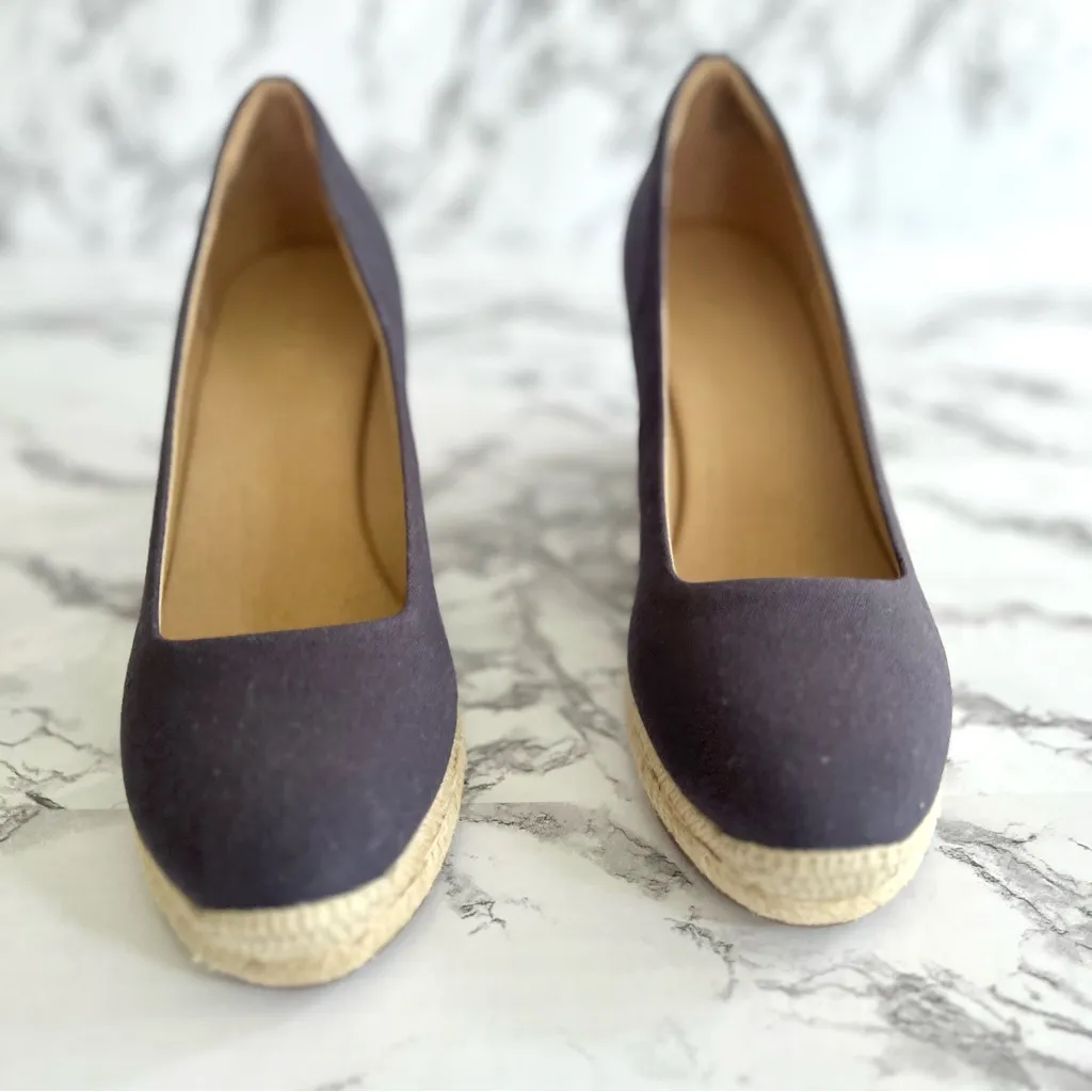 J. Crew Factory Navy Blue Canvas Espadrille Jute Wedges NWOT 7 - Image 4