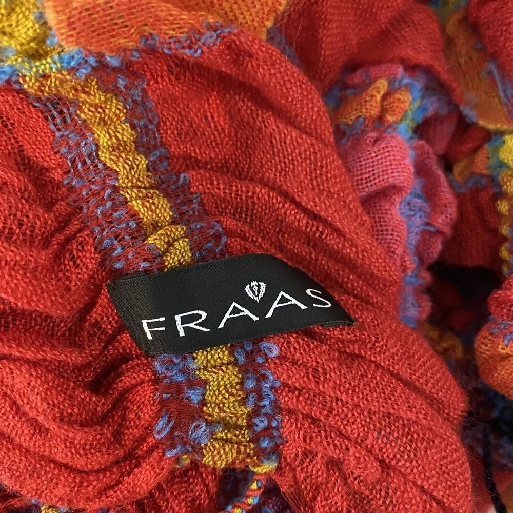 FRAAS Crinkled Fringe Trim Scarf‎ Colorful Plaid Wrap Layering Statement Womens Orange - Image 7