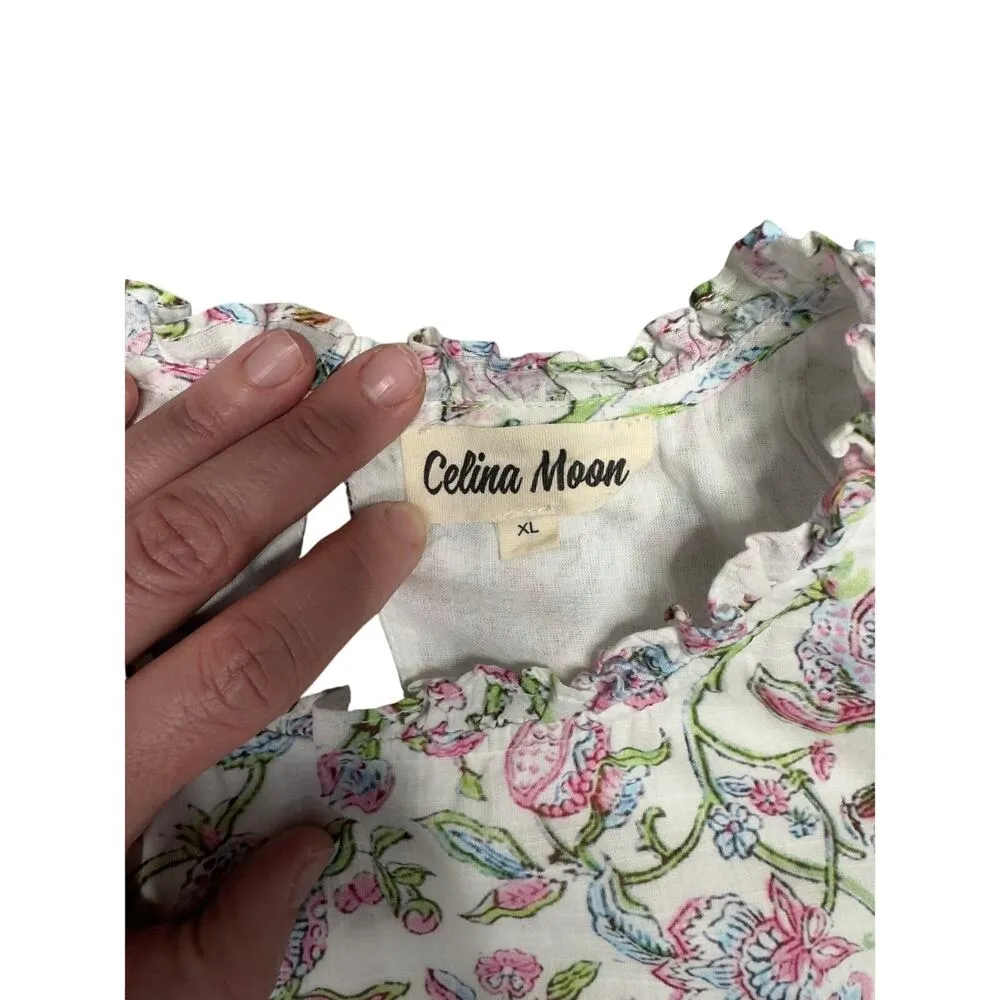 Celina Moon Women's High Neck Floral Spring Mini Dress with Ruffles Size XL White - Image 7