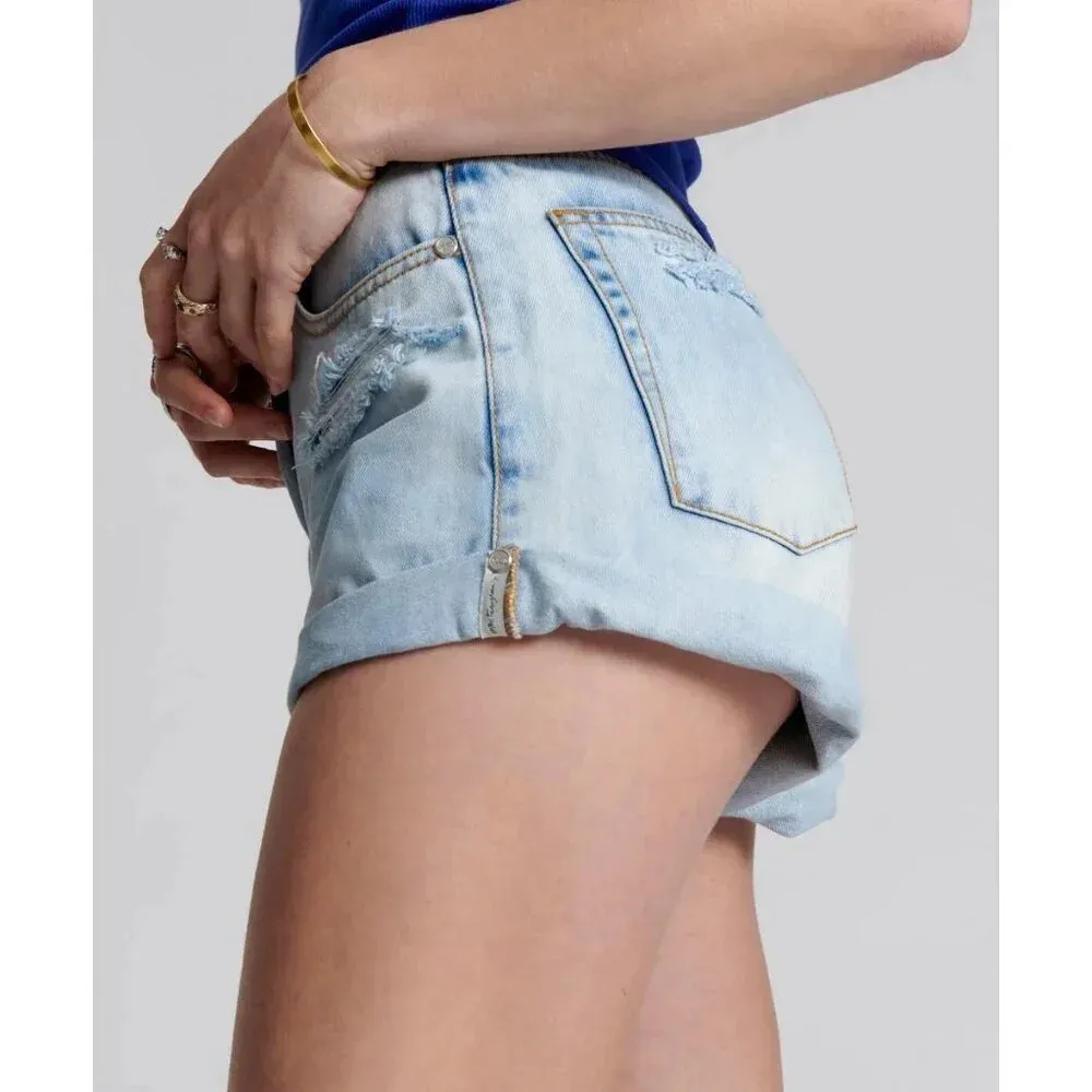 One Teaspoon Bandit High Waist Denim Short in Blue Tornado 25 New Womens Jeans - Image 15