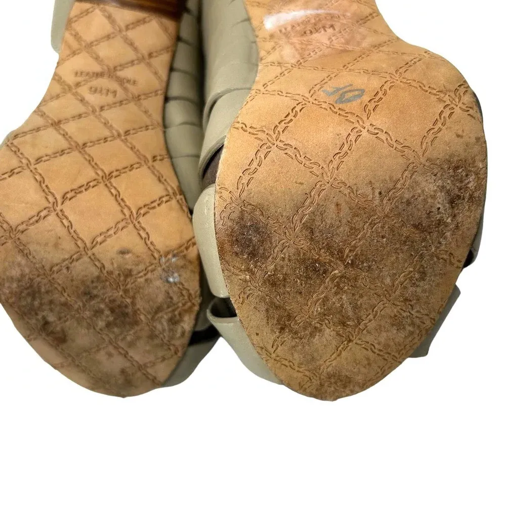 L.A.M.B. Kam Taupe‎ Platform Slingback Wooden Heels Sandals Size 9.5 - Image 9