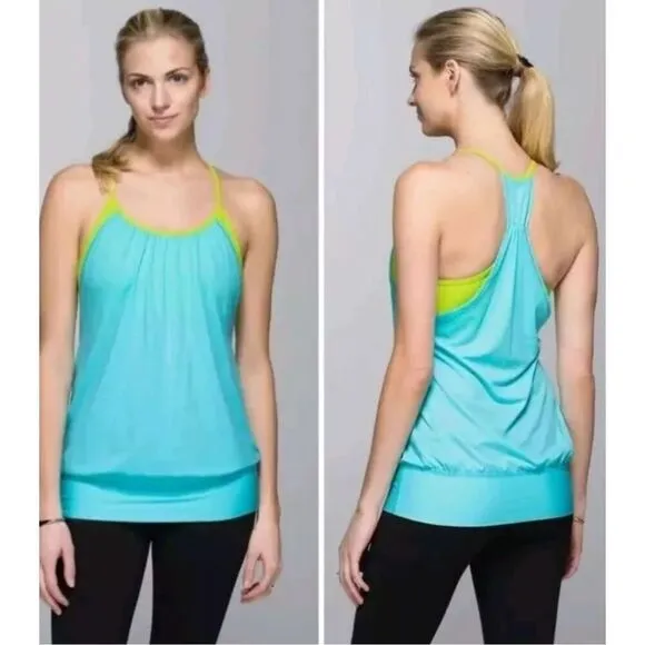 Lululemon Womens No Limits Practice Freely Workout Tank Top Blue & Green Size 10 - Image 2