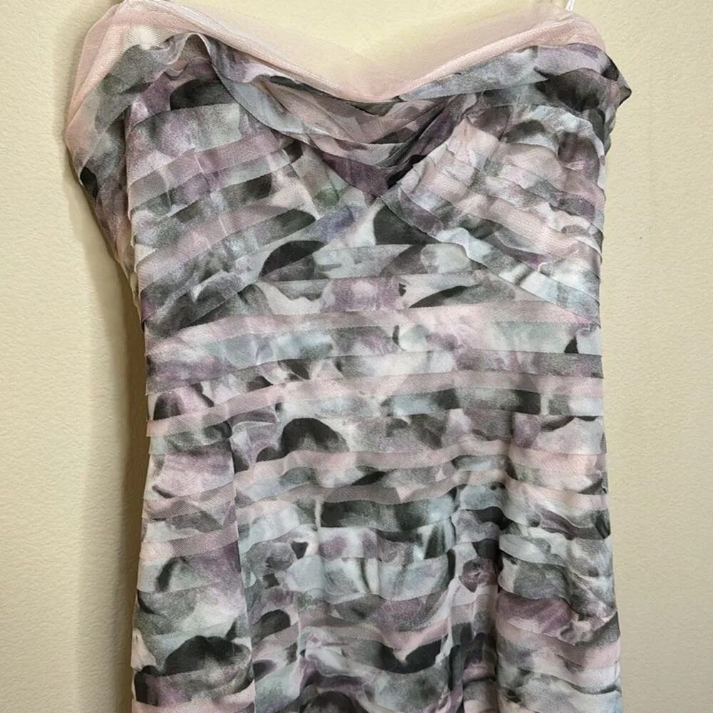 BCBGMaxazria Erika Tulle Tiered Strapless Gown - Watercolor Agate Size S - Image 5