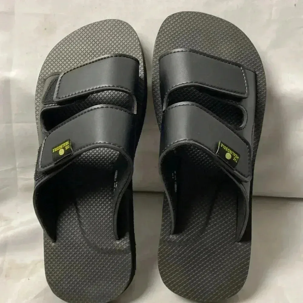 THE HEALINGSOLE WOMENS SIZE 8 BLACK ORTHOPEDIC SANDAL DOUBLE HOOK LOOP STRAPS - Image 3