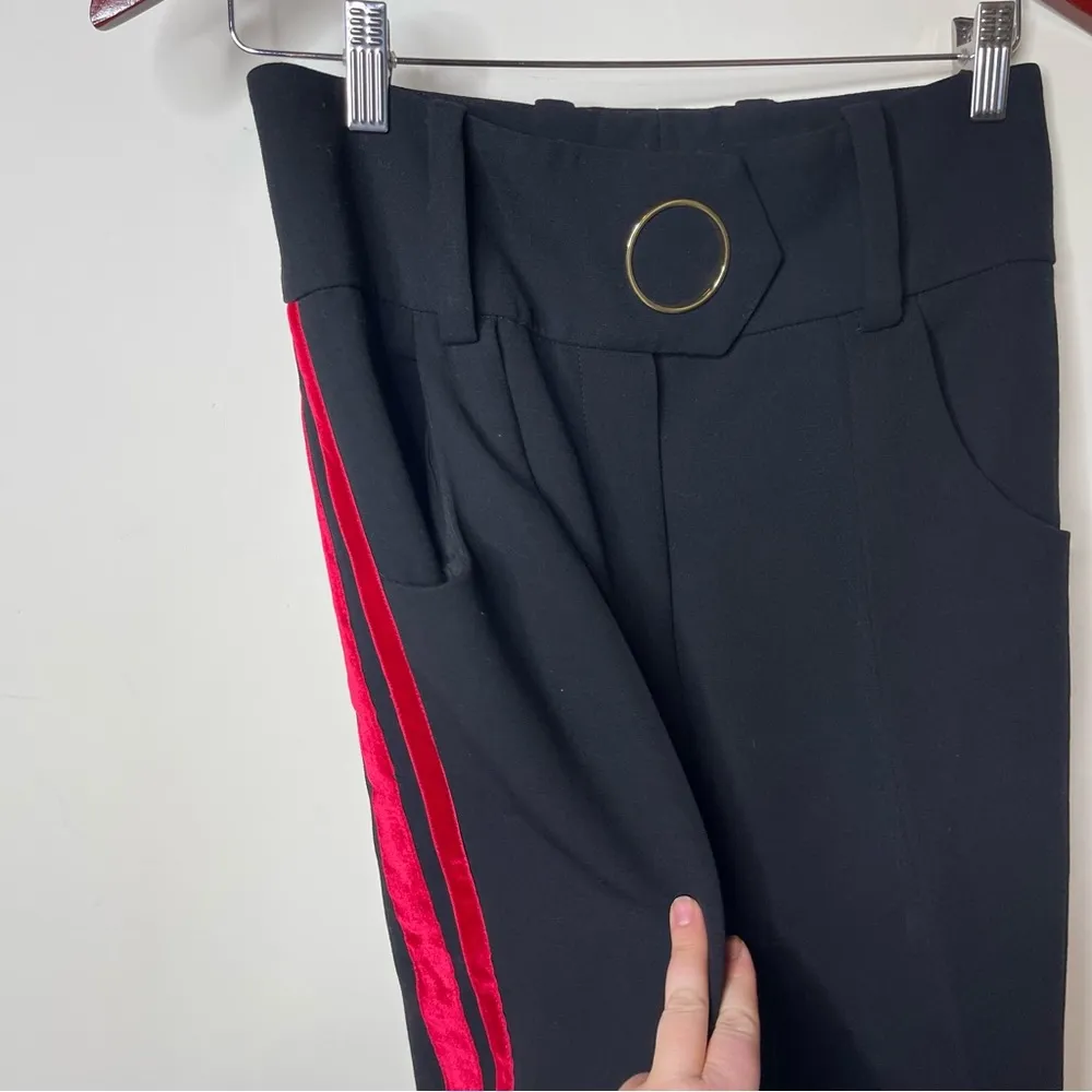 Petar Petrov High Waist Black Wool Pants with red velvet side stripe sz 38 US 6 - Image 8
