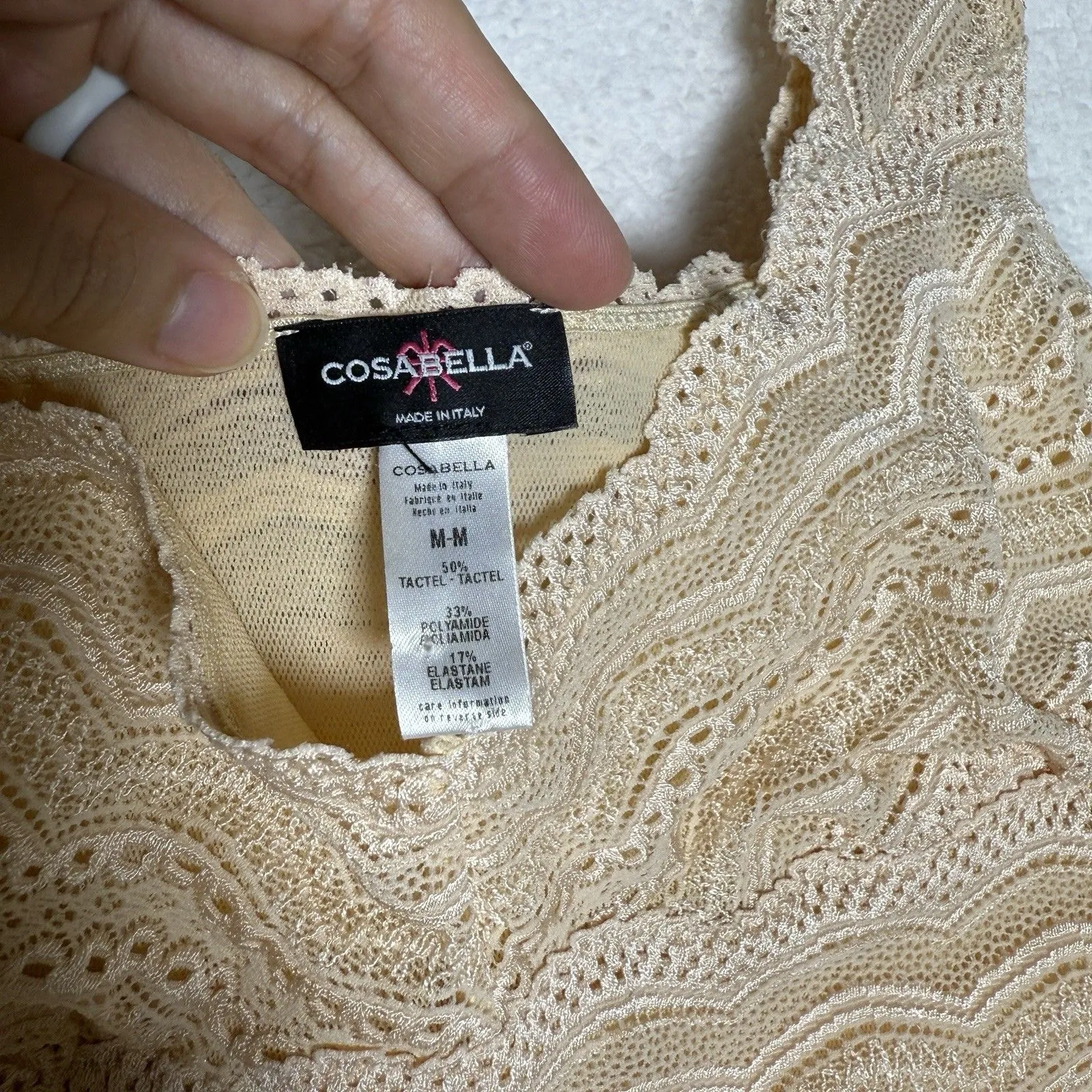 Vintage Cosabella Tank Top Medium Made in Italy Beige Tan Lace Knit Babydoll Y2K - Image 2