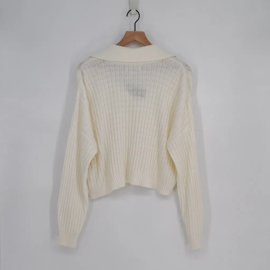 NEW Hollister Easy Stitchy Polo Sweater Cream Women's M Drop Shoulders Collar - Image 3