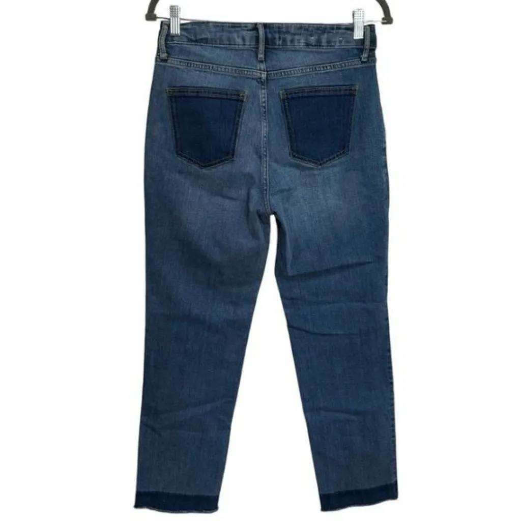 Boden Colorblock Raw Hem Straight Crop Jeans Artsy Picnic Summer Comfort 6L Blue Size undefined - Image 5