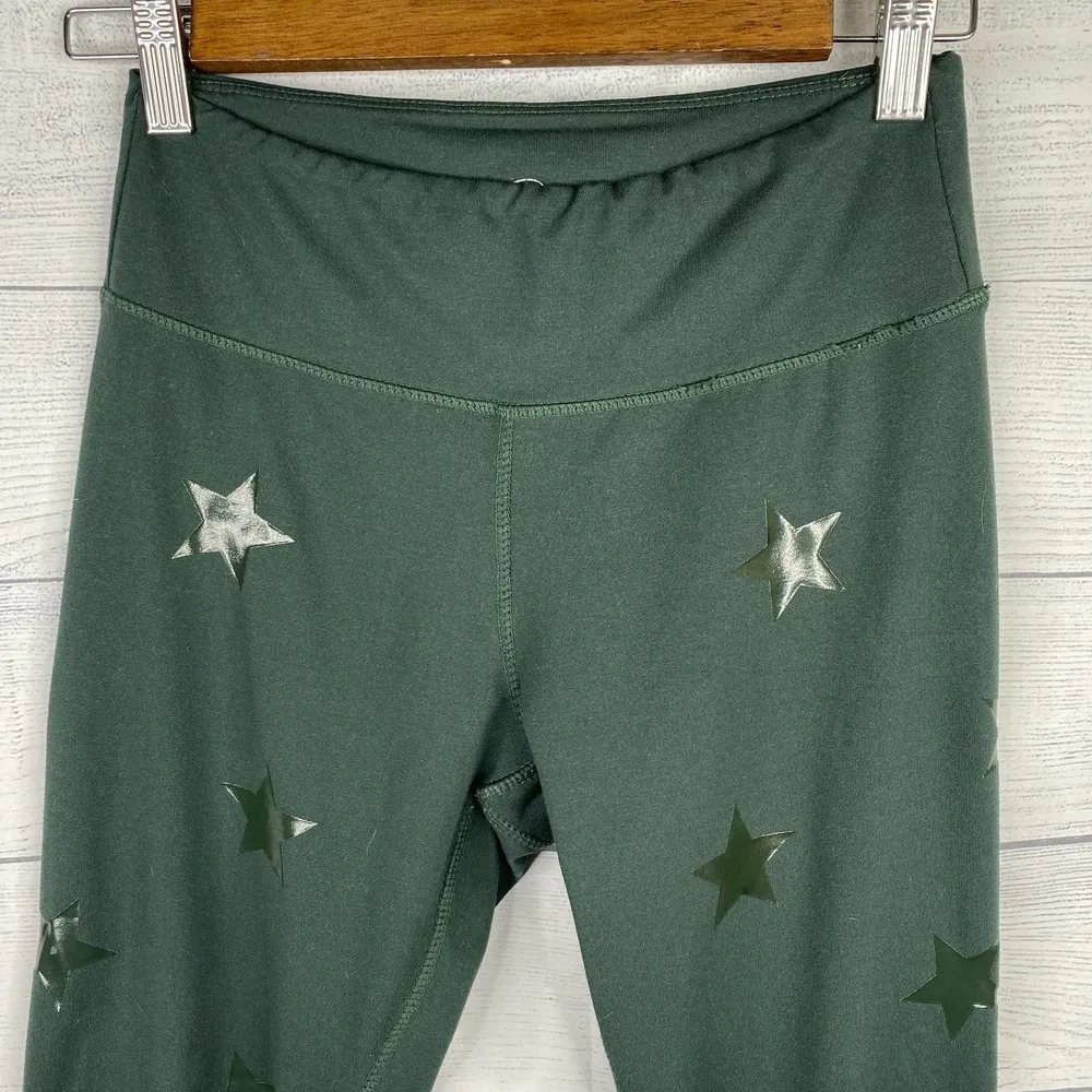 Jessica Simpson Womens The Warmup Green Star Ankle Leggings size Small - Image 3