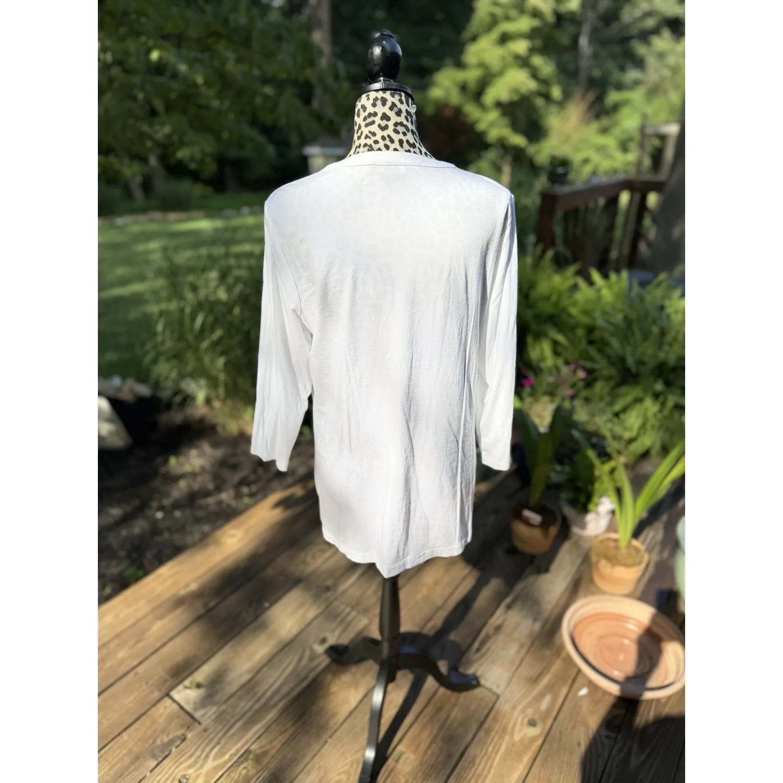 Lands’ End Notch Neck Henley Style Tunic White Sz L 3/4 Sleeve cotton blend Size L - Image 3
