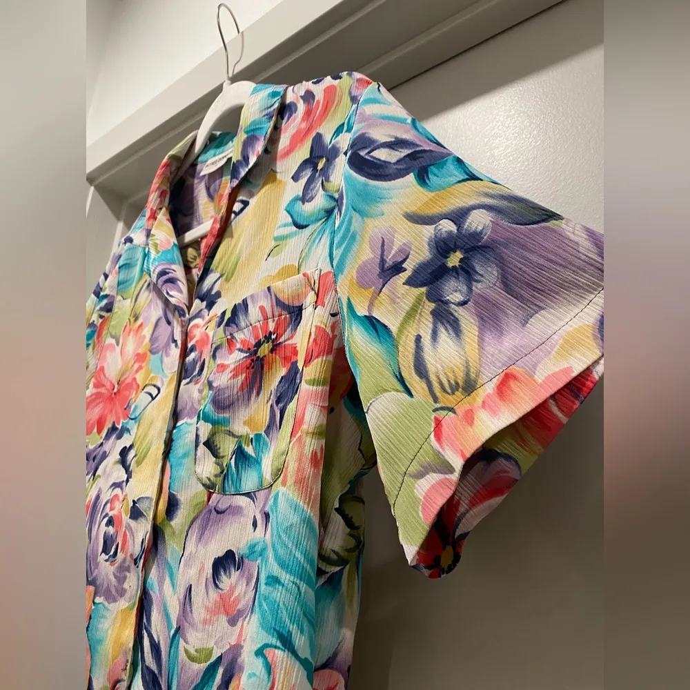 VTG 90s 80s Alfred Dunner Colorful Floral Button-Up Short Sleeve Blouse Top - 12 - Image 9