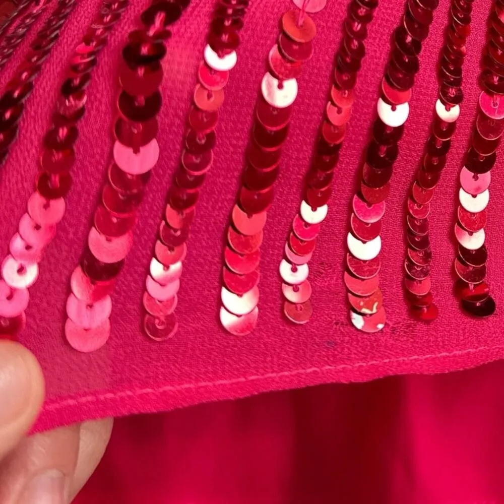 Mac Duggal NEW Sequin Embellished V Neck Sleeveless High Slit Gown Red Pink 8 - Image 14