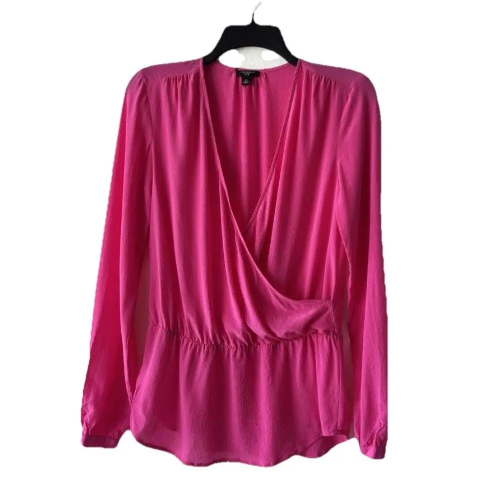Ann Taylor Blouse Pink Silk V Neck Wrap Peplum Women M Office Career - Image 2