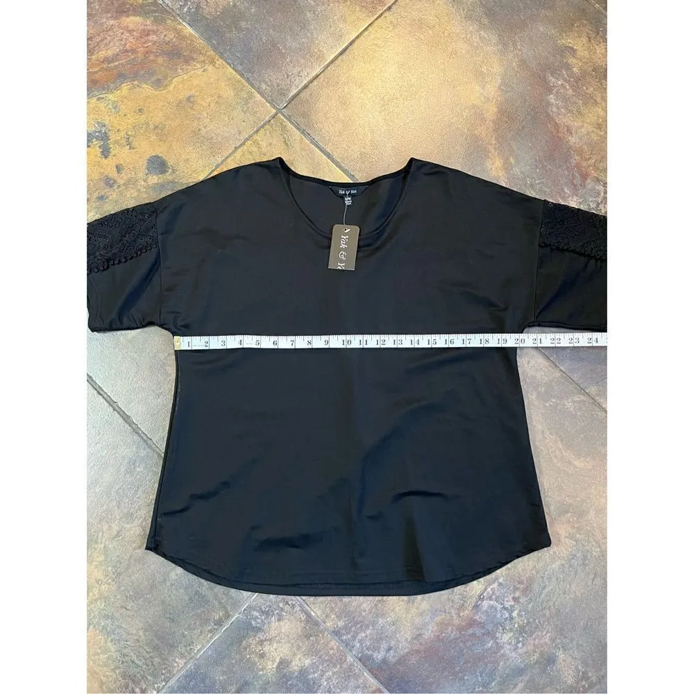 NWT Yak & Yeti Black Short Sleeve Tee Shirt Lace Sleeve Small Medium - Image 8