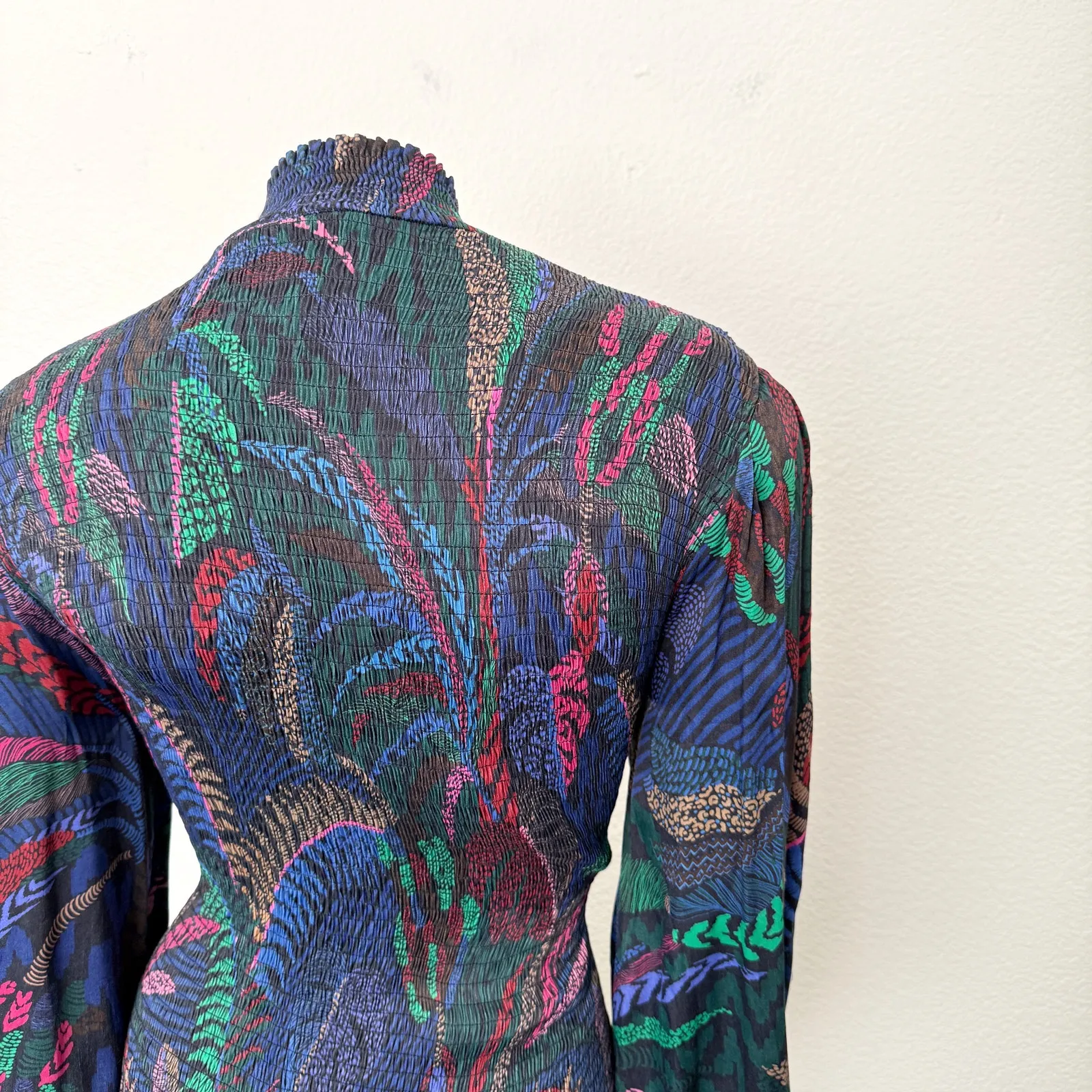 [Farm Rio] Amazonia Night Smocked Mock Neck Long Sleeve Mini Dress Size Large L - Image 5