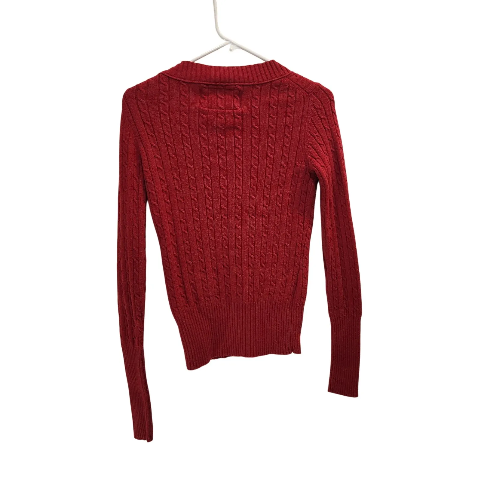 American Eagle Outfitters Classic Cable Knit Pullover V-Neck Sweater Red Medium - Image 2