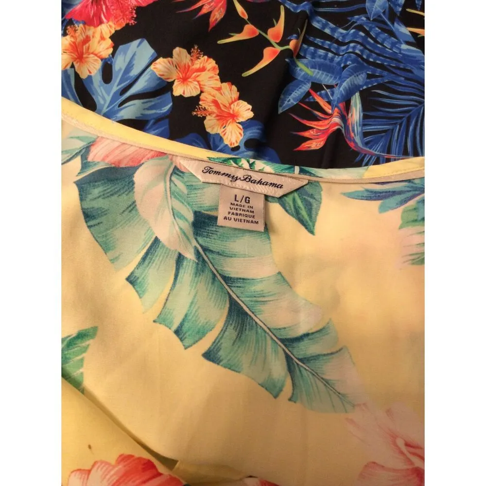 Tommy Bahama Size Large L Floral Tropical Yellow Pull over Top Tunic - Image 3