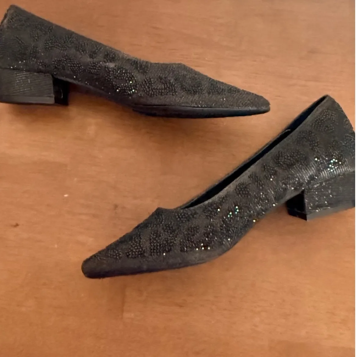 Carolyn Tucker Women Black Leopard Sparkle Pointed Toe Low Block Heels Shoes 6 - Image 9