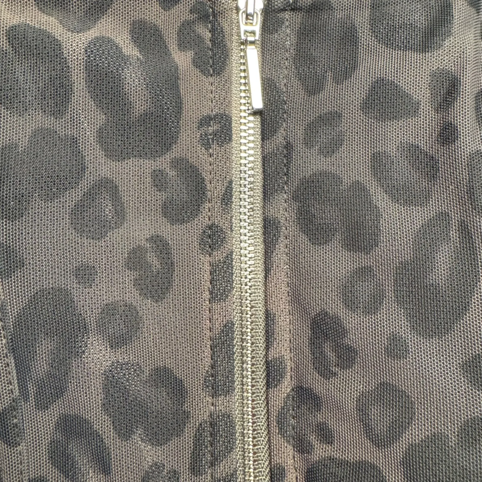 WHITE FOX Leopard Print Corset Bustier Top Black Grey Mesh Boned Zipper M - Image 6