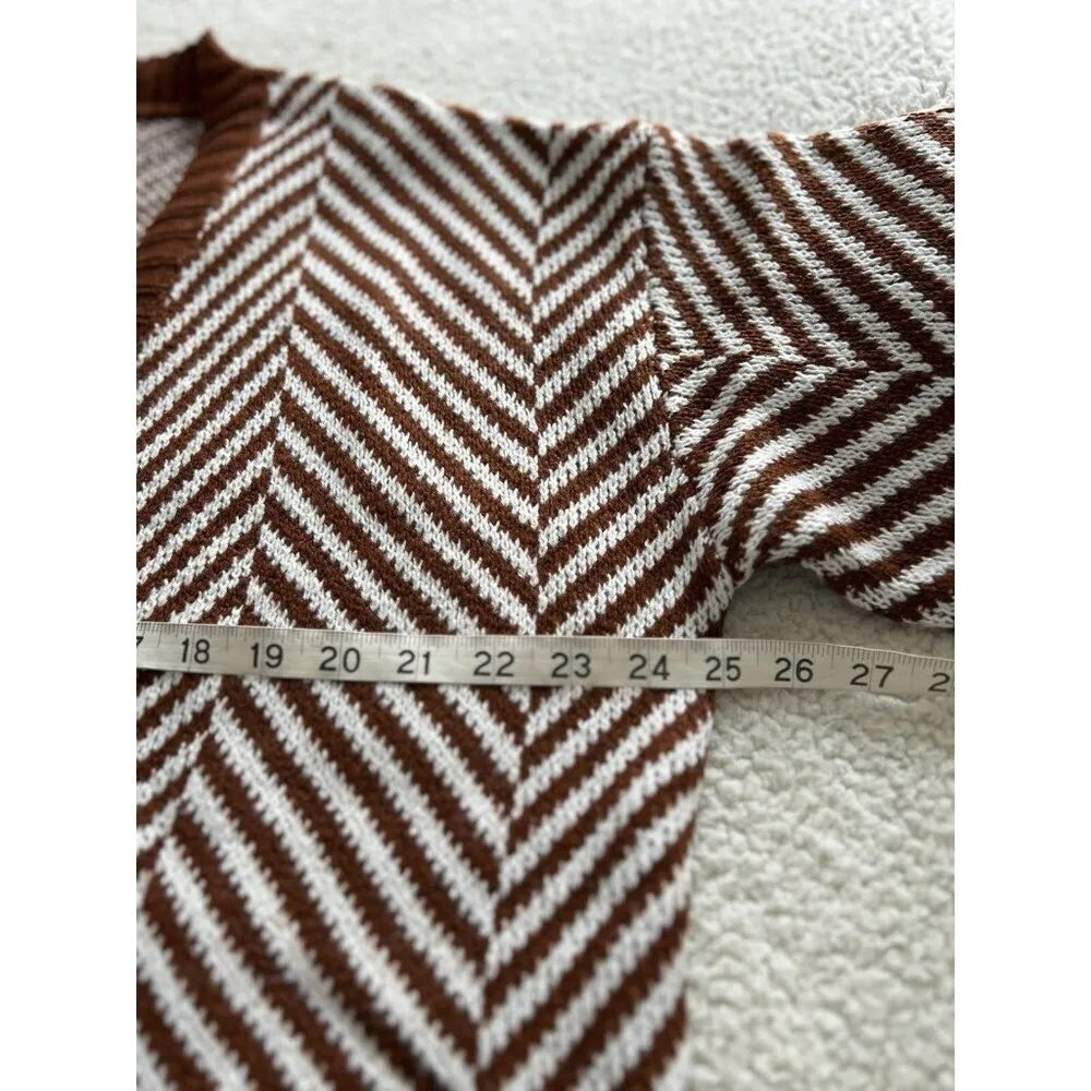 Fortune+Ivy Stitch Fix Women's Chevron Open Cardigan Sweater Rust/White Sz XL - Image 6