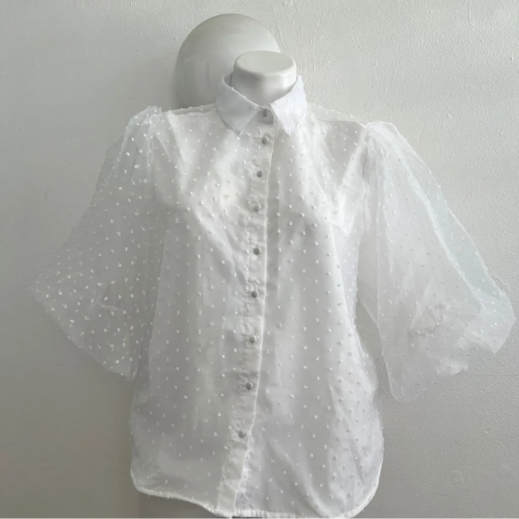 Elegant White Sheer Polka Dot Blouse - Image 6