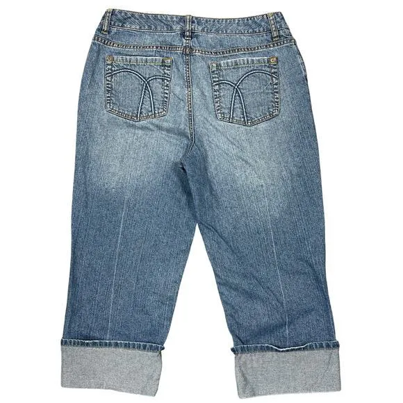 Liz Claiborne‎ Capri Jeans Sz 12 Light Wash Rolled Hem VTG Cotton Denim Retro - Image 2
