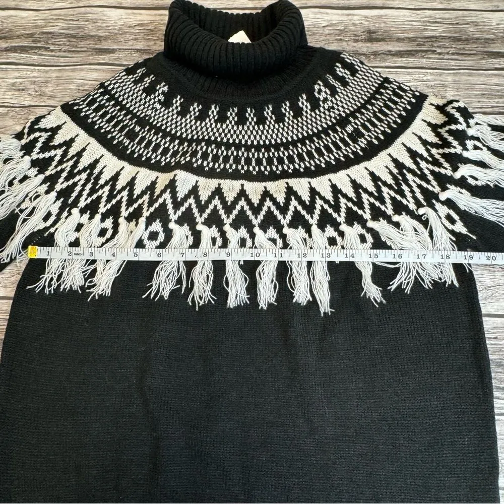 CATO Women Fair Isle Sweater Tassels Black White M Med Medium Raglan Long Sleeve - Image 11