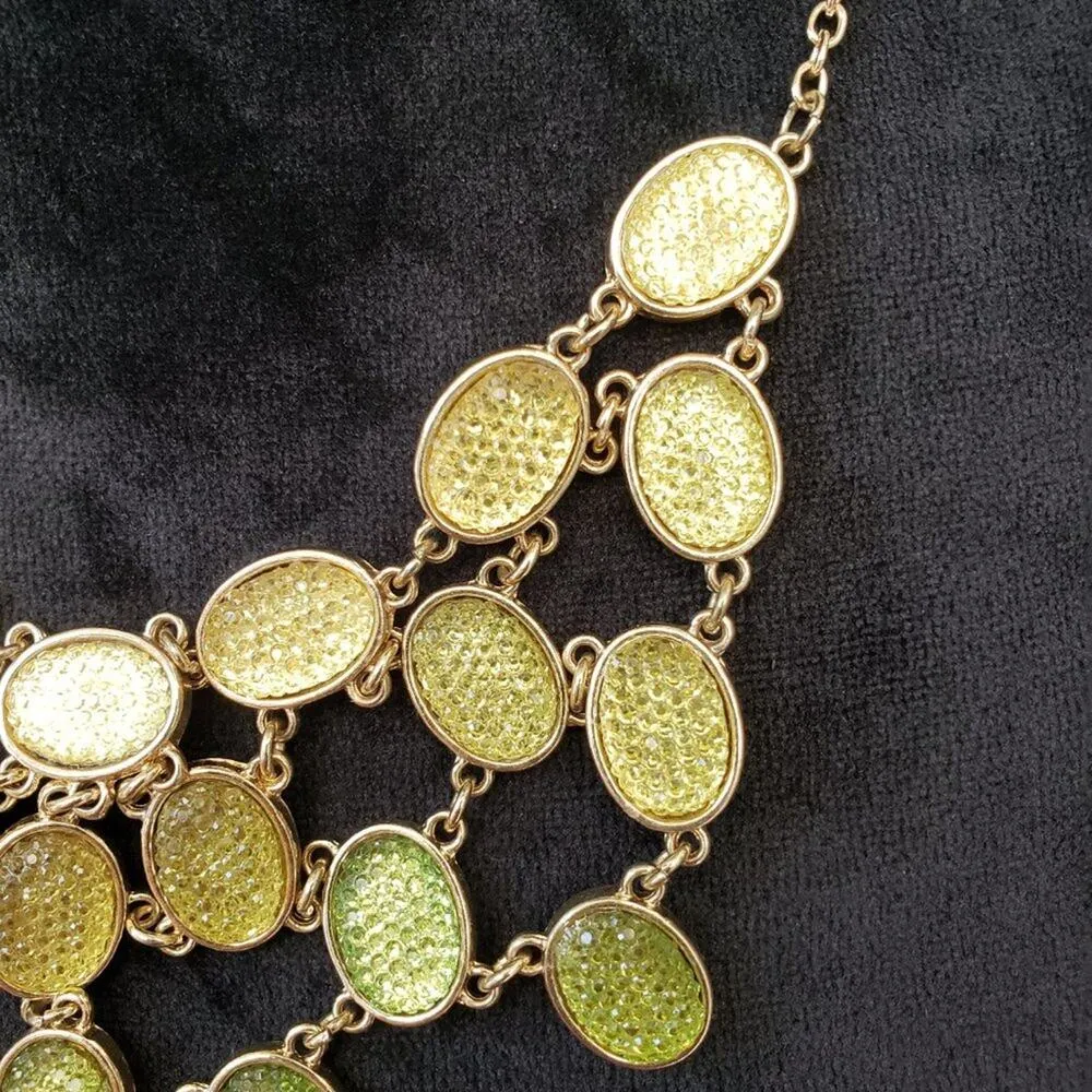 Womens Green Faceted Stones Bib Collar Necklace with Lobster Clasp - Image 3
