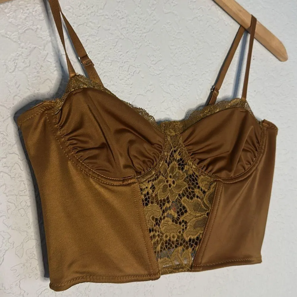 NEW Mono B Brown Lace Bustier Bra Medium Lacy Lace Sexy Date Night Peekaboo - Image 2