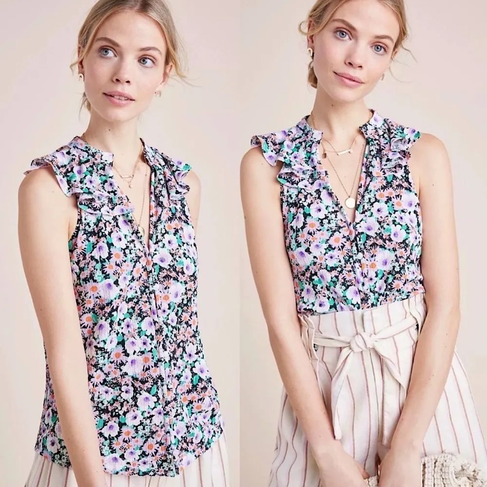 Anthropologie Chalmers Spliced Floral Ruffle Top - Image 4