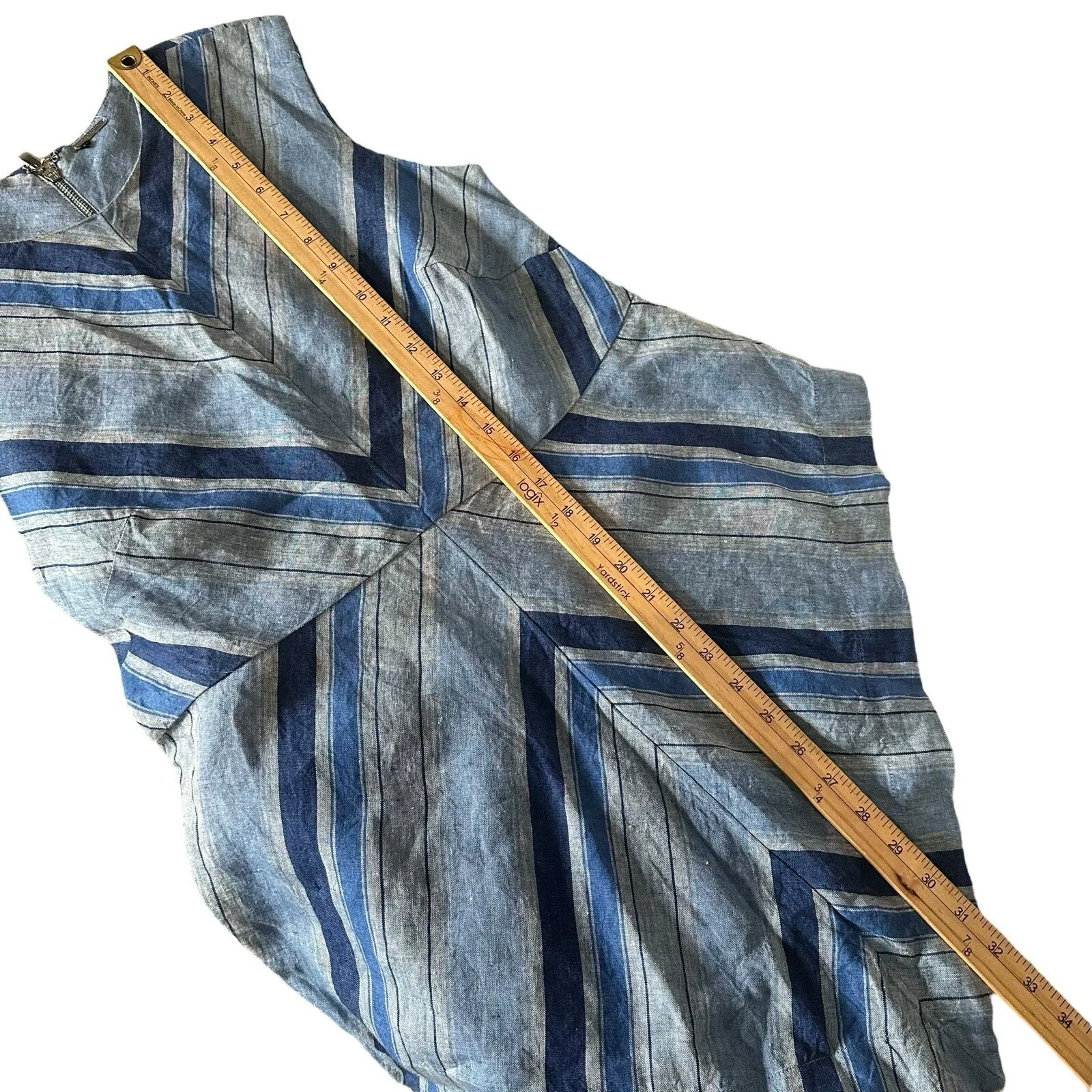 Black Label Chicos 0 Linen Top Women S Blue‎ Striped Asymmetric Coastal Resort - Image 13