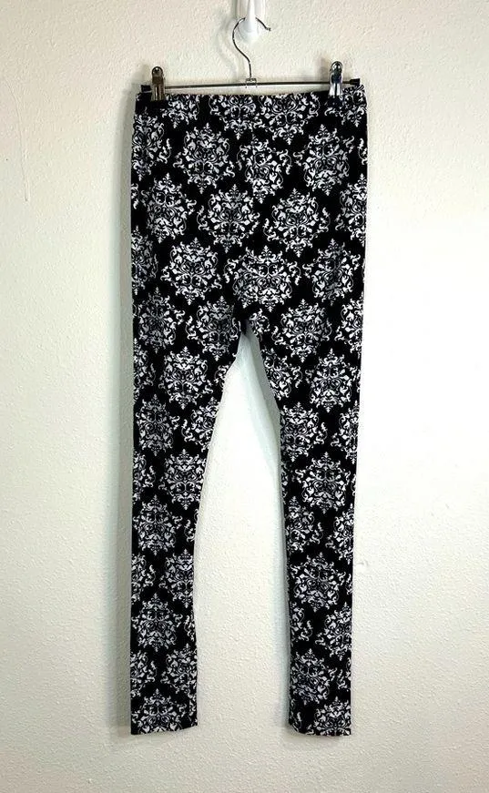 GVI Black White Damask Print Stretch Leggings Gothic Yoga Pants Size Small - Image 6