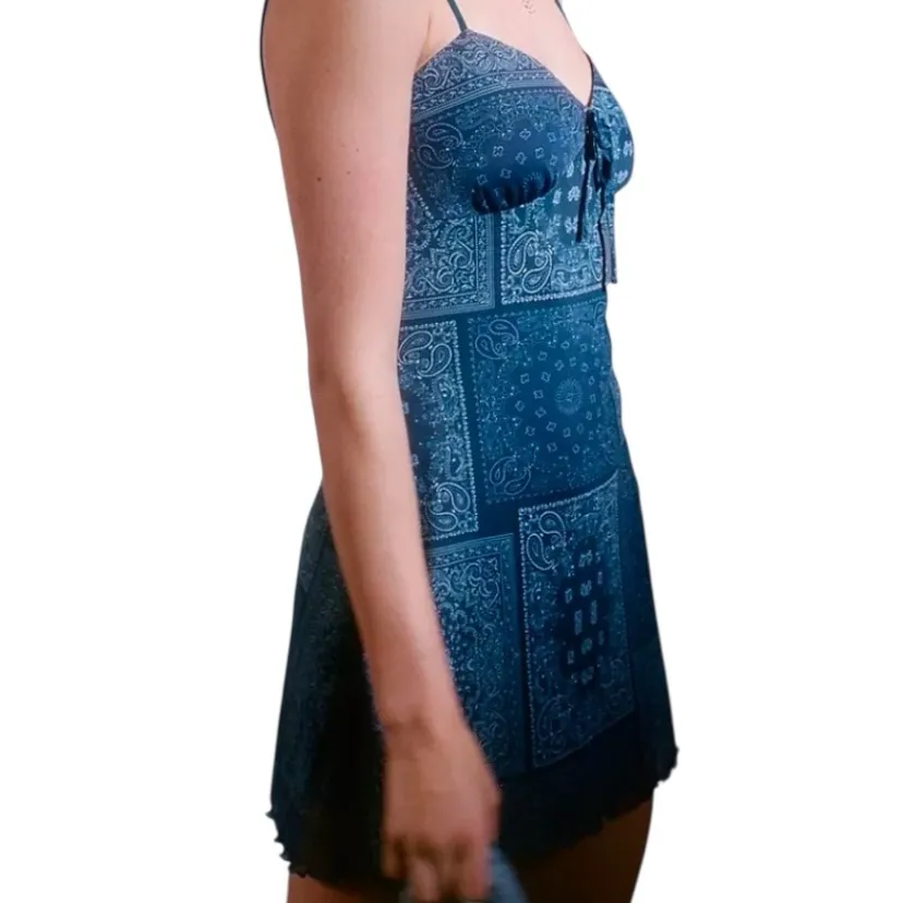 Urban Outfitters Elodie Bandana Print Mesh Mini Dress Blue Paisley slip Dress - Image 5