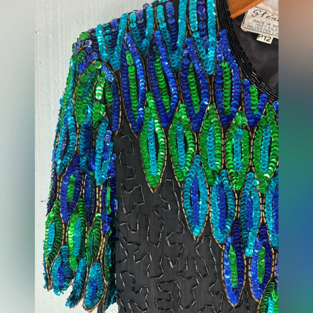 Stenay 12Petite Exquisite Silk Black Beaded Mini Dress Size 12P - Image 7