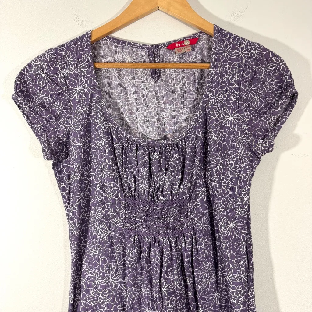 Boden Purple Short Sleeve Smocked Bodice Ditsy Floral Flower Dress Size 6 - Image 2